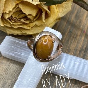 Tiger's moonstone gold gemstone ring, raw shabby chic 14k jewelry sz 8.25-8.5
